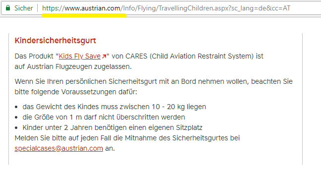 VERMIETUNG Cares Kids Fly Safe Gurt Flugzeuggurt Sicherheitsgurt