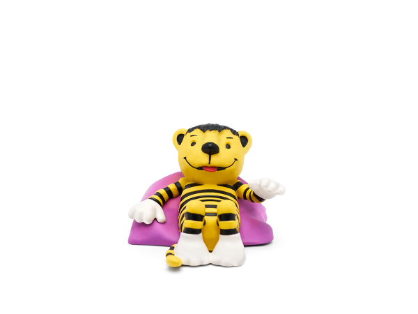 Hörfigur Tiger auf lilafarbenem Kissen