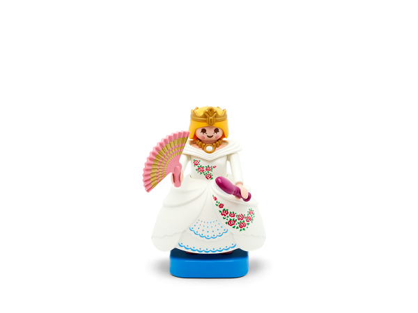 Hoerfigur Prinzessin Gwinnefer mit goldener Krone, Halskette, rosanem Faecher, pinker Buerste und weißem Kleid 