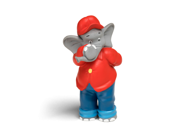 Hoerfigur Benjamin Blümchen Elefant mit roter Mütze, roter Jacke und blauer Hose
