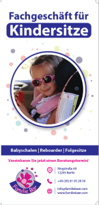 Flyer Deckblatt Babyschalen Reboarder Folgesitze Familie Bär